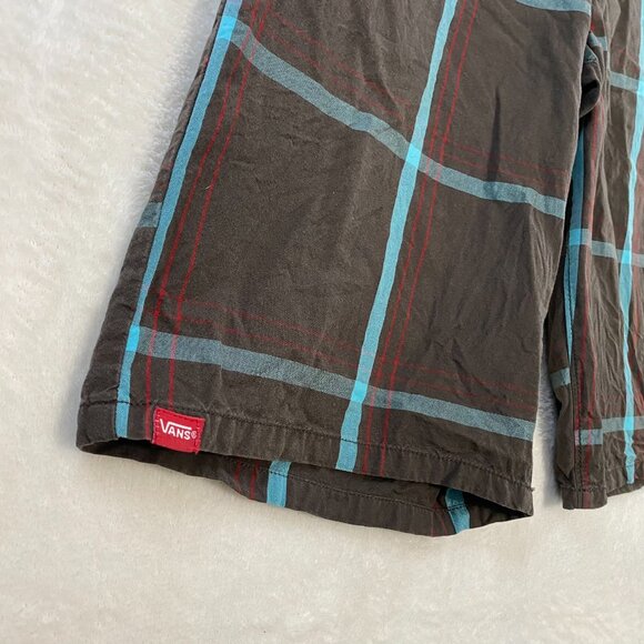 Vans Brown Blue Plaid Skater Shorts Casual Beach Travel Flat Front Summer sz 32 - Picture 3 of 10